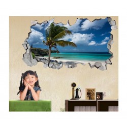 Sticker decorativ, gaura in perete 3D,  Plaja, 85 cm, 174STK-2