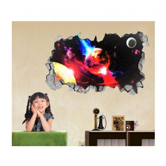 Sticker decorativ, gaura in perete 3D,  Planeta, 85 cm, 1033STK