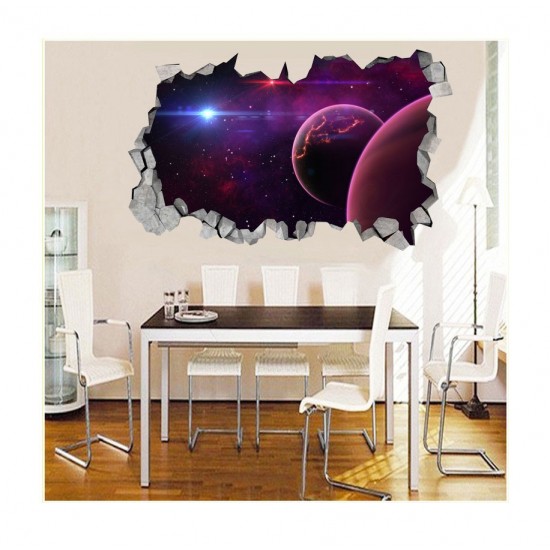 Sticker decorativ, gaura in perete 3D,  Planeta, 85 cm, 1035STK