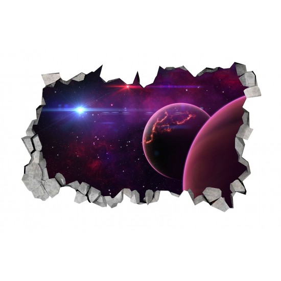 Sticker decorativ, gaura in perete 3D,  Planeta, 85 cm, 1035STK