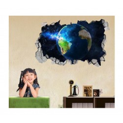 Sticker decorativ, gaura in perete 3D,  Planeta, 85 cm, 1040STK-2