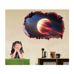 Sticker decorativ, gaura in perete 3D,  Planeta, 85 cm, 1041STK-1