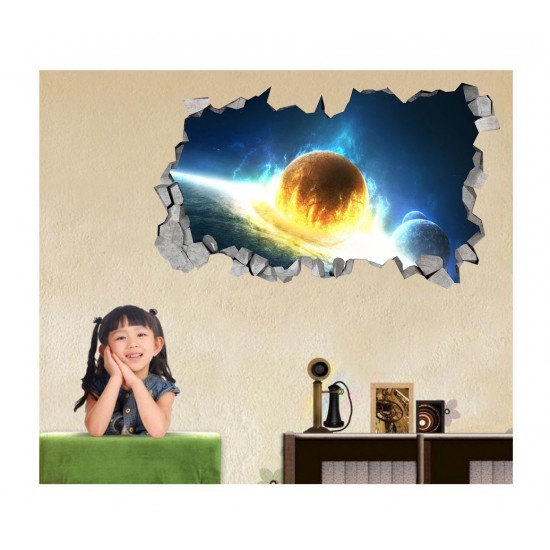 Sticker decorativ, gaura in perete 3D,  Planeta, 85 cm, 1044STK-2