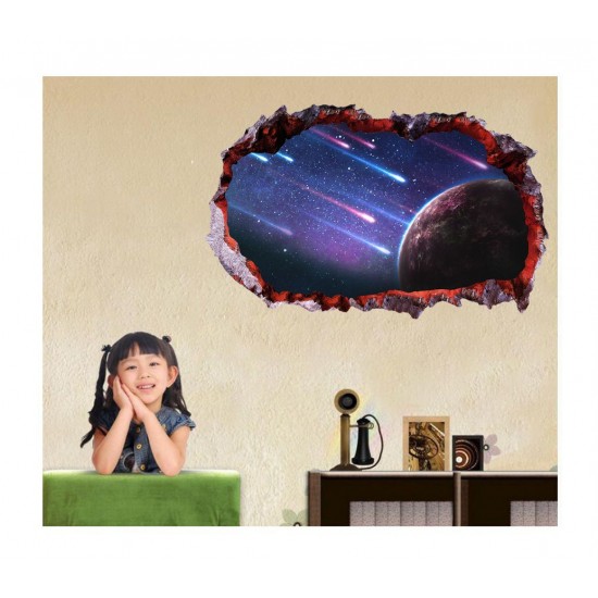 Sticker decorativ, gaura in perete 3D,  Planeta, 85 cm, 1045STK-1