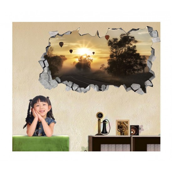 Sticker decorativ, gaura in perete 3D,  Rasarit, 85 cm, 171STK-1