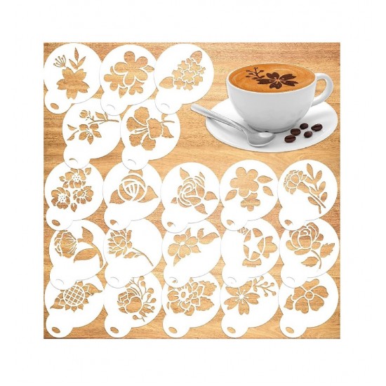 Set 50 de sabloane pentru decorarea parjiturilor, cafea, pentru pictura, Alb, 8.7 cm, A1427 Set 50 de sabloane pentru decorarea parjiturilor, cafea, pentru pictura, Alb, 8.7 cm, A1427