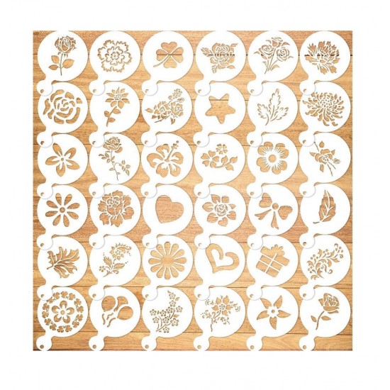 Set 50 de sabloane pentru decorarea parjiturilor, cafea, pentru pictura, Alb, 8.7 cm, A1427 Set 50 de sabloane pentru decorarea parjiturilor, cafea, pentru pictura, Alb, 8.7 cm, A1427