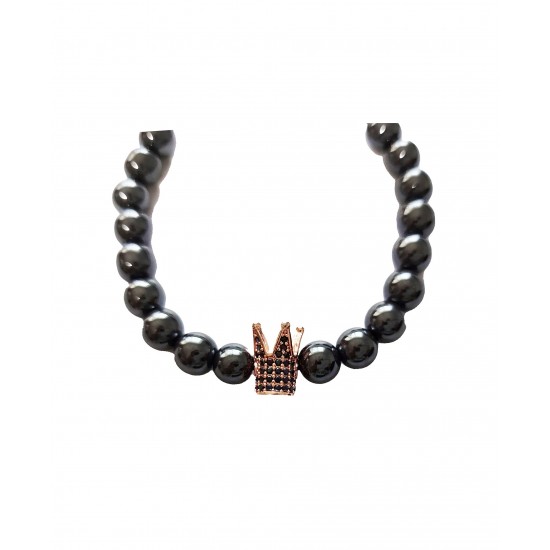 Bratara cu pietre naturale, Onix, Roz auriu, Crown, A4B140