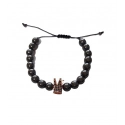 Bratara cu pietre naturale, Onix, Roz auriu, Crown, A4B140