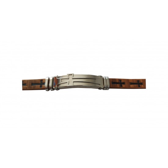 Bratara din piele ecologica, Cruce, Inox, A4B101