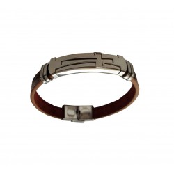 Bratara din piele ecologica, Cruce, Inox, A4B101