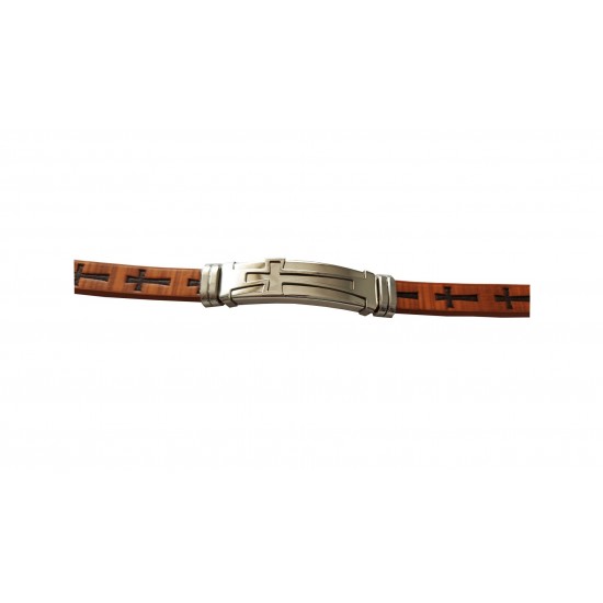 Bratara  din piele ecologica, Cruce, Inox, A4B102