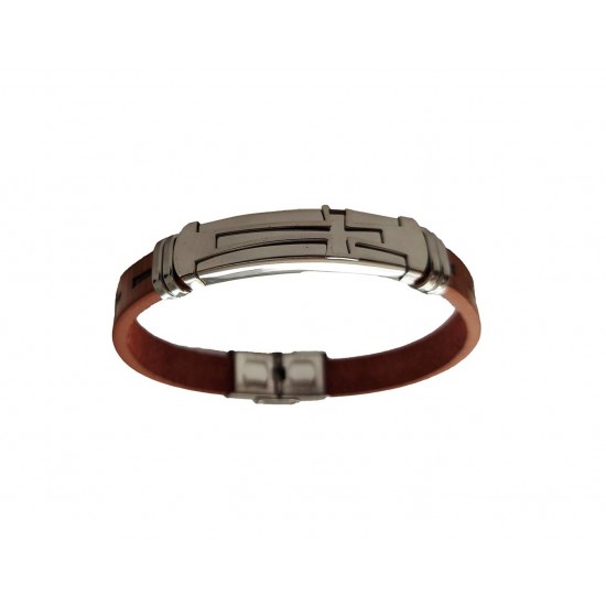 Bratara  din piele ecologica, Cruce, Inox, A4B102