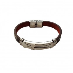 Bratara din piele ecologica, Cruce, Inox, A4B103