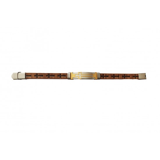 Bratara din piele ecologica, Cruce, Inox, A4B104