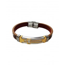 Bratara din piele ecologica, Cruce, Inox, A4B104