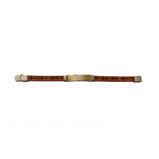 Bratara din piele ecologica, Cruce, Inox, A4B107
