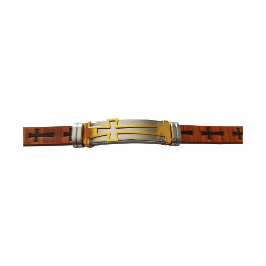 Bratara din piele ecologica, Cruce, Inox, A4B107