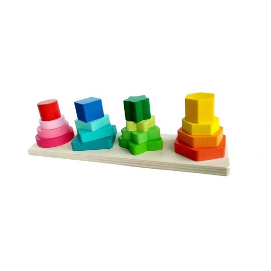 Stivuitor de forme geometrice din lemn, 16 piese, TT004 Stivuitor de forme geometrice din lemn, 16 piese, TT004