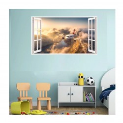 Sticker decorativ, Fereastra 3D, Avion, 85 cm, 391STK