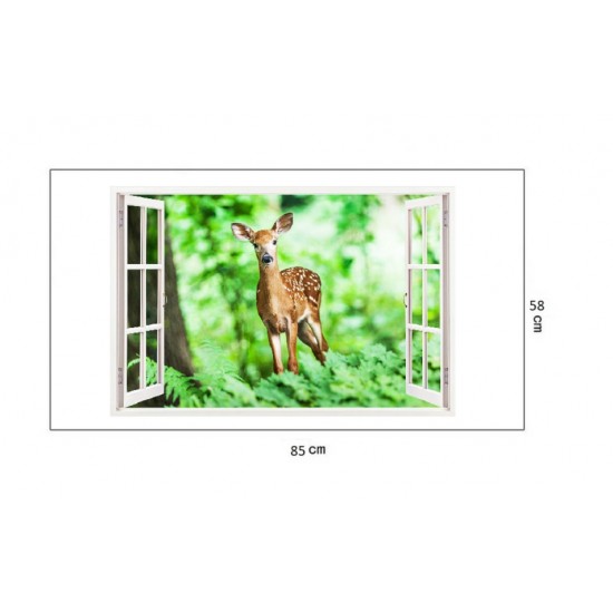 Sticker decorativ, Fereastra 3D, Caprioara, 85 cm, 284STK Sticker decorativ, Fereastra 3D, Caprioara, 85 cm, 284STK