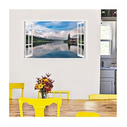 Sticker decorativ, Fereastra 3D, Cer oglindit in lac, 85 cm, 390STK