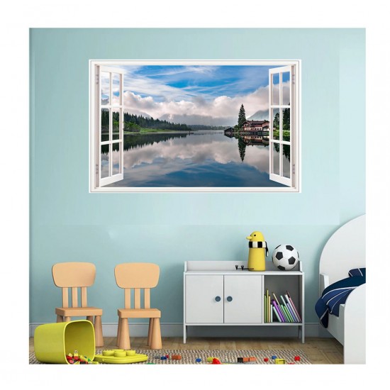 Sticker decorativ, Fereastra 3D, Cer oglindit in lac, 85 cm, 390STK