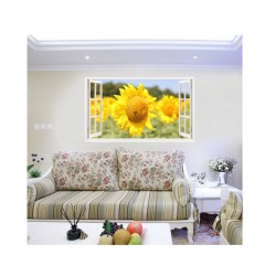 Sticker decorativ, Fereastra 3D, Floarea soarelui, 85 cm, 336STK