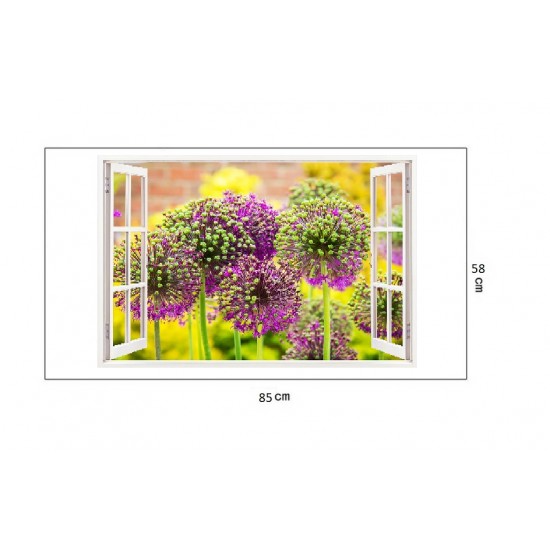 Sticker decorativ, Fereastra 3D, Flori, 85 cm, 278STK