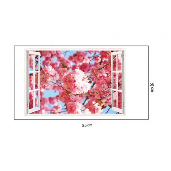 Sticker decorativ, Fereastra 3D, Flori, 85 cm, 305STK Sticker decorativ, Fereastra 3D, Flori, 85 cm, 305STK
