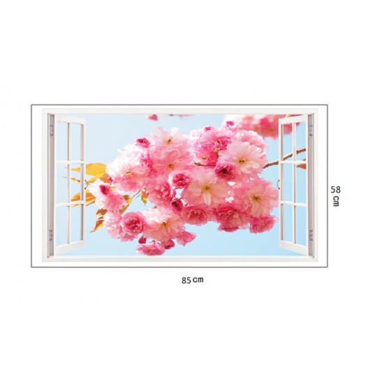 Sticker decorativ, Fereastra 3D, Flori, 85 cm, 306STK