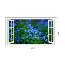 Sticker decorativ, Fereastra 3D, Flori albastre, 85 cm, 245STK Sticker decorativ, Fereastra 3D, Flori albastre, 85 cm, 245STK