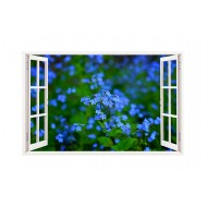 Sticker decorativ, Fereastra 3D, Flori albastre, 85 cm, 245STK