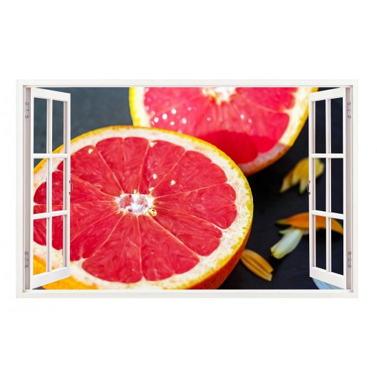 Sticker decorativ, Fereastra 3D, Grepfrut, 85 cm, 301STK