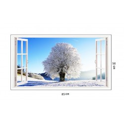 Sticker decorativ, Fereastra 3D, Iarna, 85 cm, 211STK