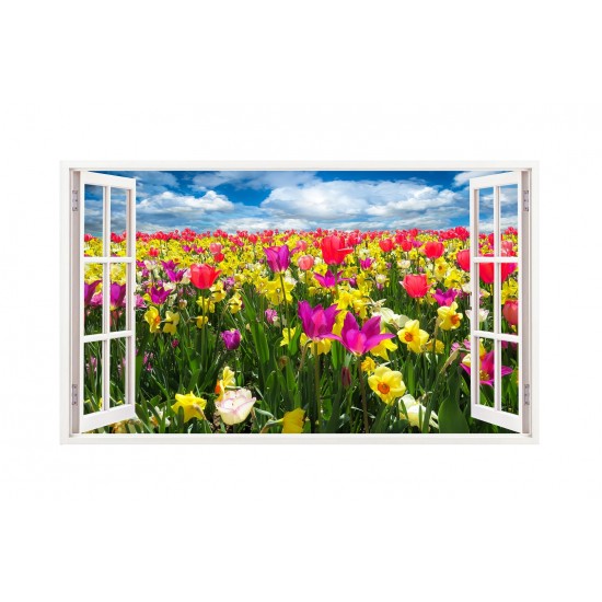 Sticker decorativ, Fereastra 3D, Lalele, 85 cm, 244STK