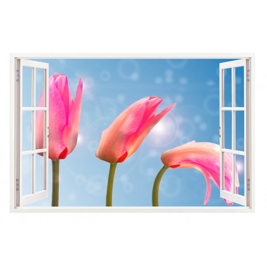 Sticker decorativ, Fereastra 3D, Lalele, 85 cm, 281STK