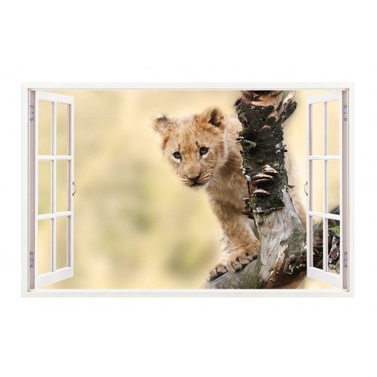 Sticker decorativ, Fereastra 3D, Leu, 85 cm, 238STK