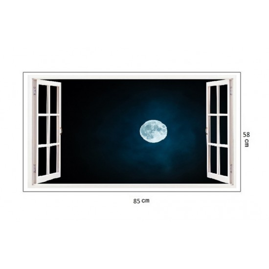 Sticker decorativ, Fereastra 3D, Luna, 85 cm, 197STK