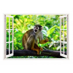Sticker decorativ, Fereastra 3D, Maimuta, 85 cm, 290STK
