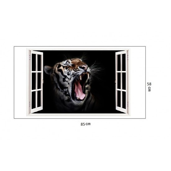 Sticker decorativ, Fereastra 3D, Tigru, 85 cm, 276STK