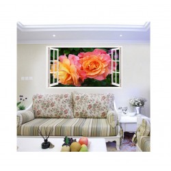 Sticker decorativ, Fereastra 3D, Trandafiri, 85 cm, 338STK