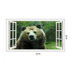 Sticker decorativ, Fereastra 3D, Urs, 85 cm, 225STK