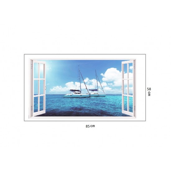 Sticker decorativ, Fereastra 3D ocean, 85 cm, 159STK