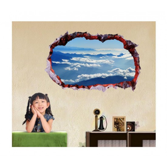 Sticker decorativ, Gaura in perete 3D, Cer, 85 cm, 339STK-1