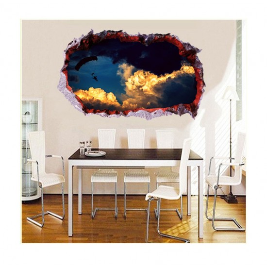 Sticker decorativ, Gaura in perete 3D, Cer, 85 cm, 410STK-1