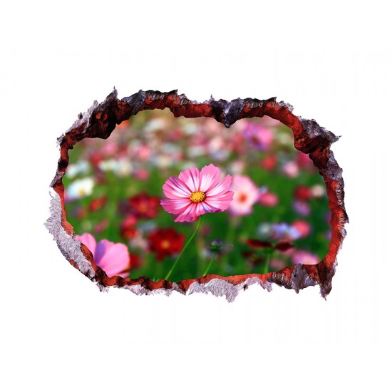 Sticker decorativ, Gaura in perete 3D, Flori, 85 cm, 333STK-1