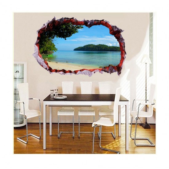 Sticker decorativ, Gaura in perete 3D, Ocean, 85 cm, 332STK-1