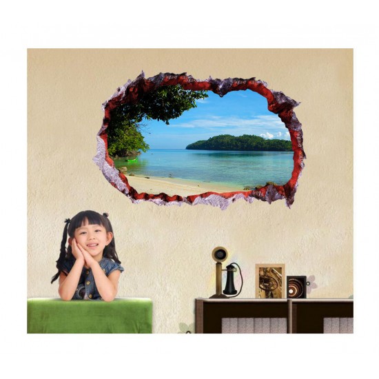 Sticker decorativ, Gaura in perete 3D, Ocean, 85 cm, 332STK-1