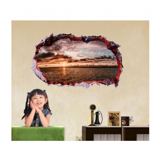 Sticker decorativ, Gaura in perete 3D, Ocean, 85 cm, 335STK-1